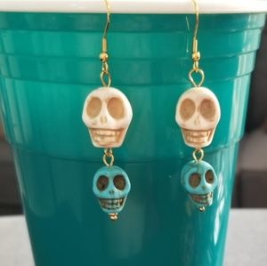 Skulls Earrings, Stainless Steel and Turquiose